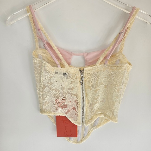 Sketch-Y Aelia Corset in Ivory Yellow & Baby Pink NEW S Repaired Strap - Picture 13 of 14